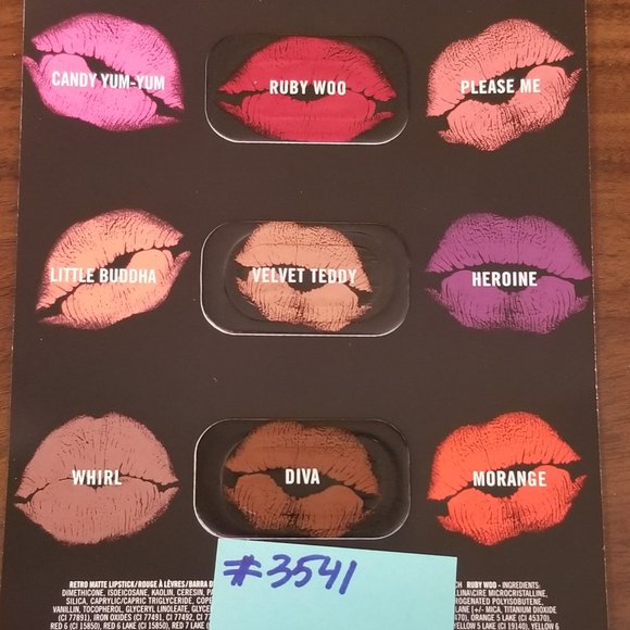 ✅#3541 MAC Lips Lips Lips Sample, 3 colors, 1 Card Ruby Woo, Velvet Teddy, Diva - Picture 3 of 3
